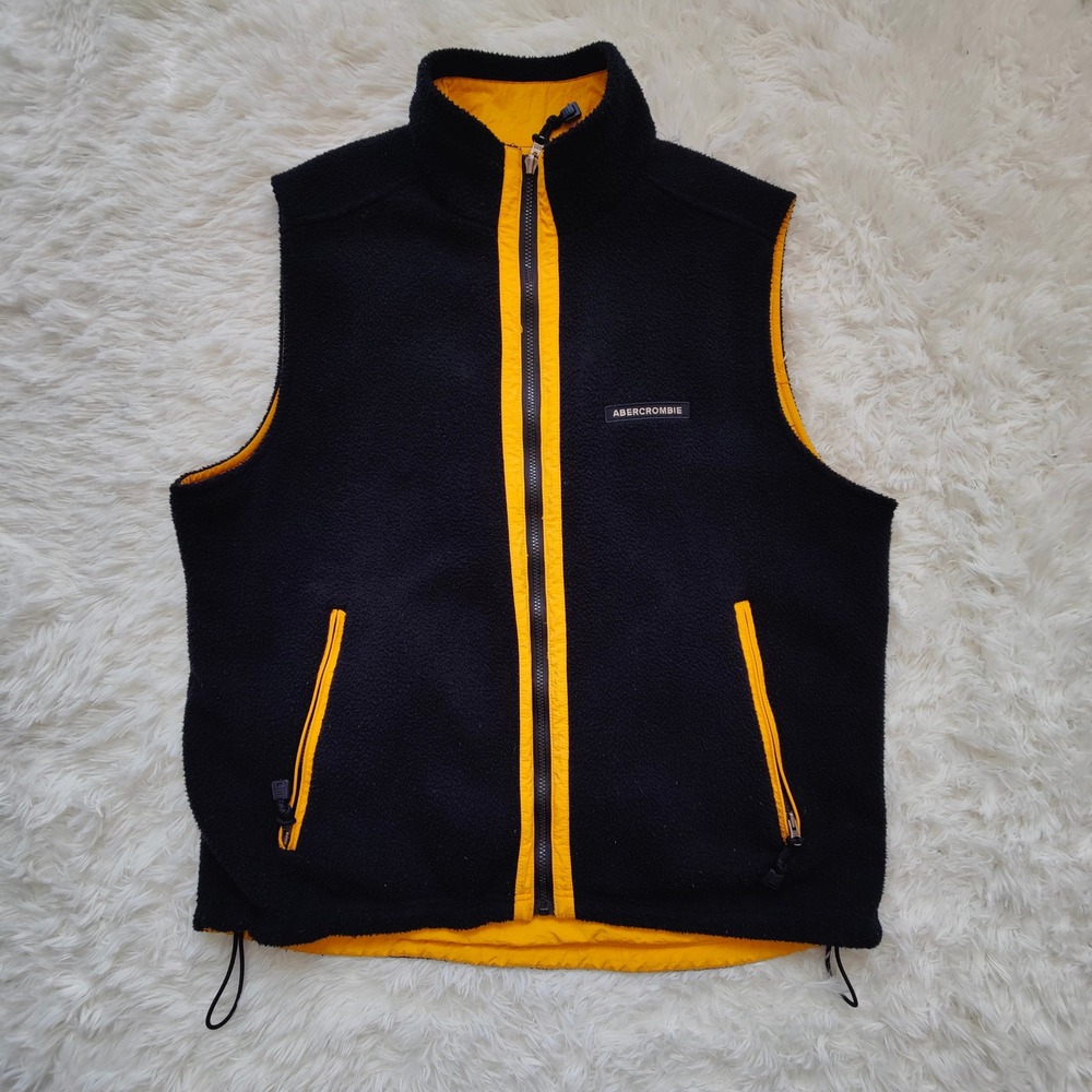 Vintage Abercrombie &‎ Fitch Y2K Reversible Fleece Utility Vest Nylon Mens Large